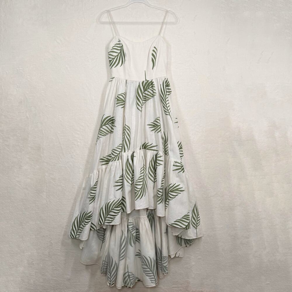 Mestiza Cleo Ballgown Cream Green Palm Leaf High Low Dress Linen Wedding Size 6 - Picture 13 of 16